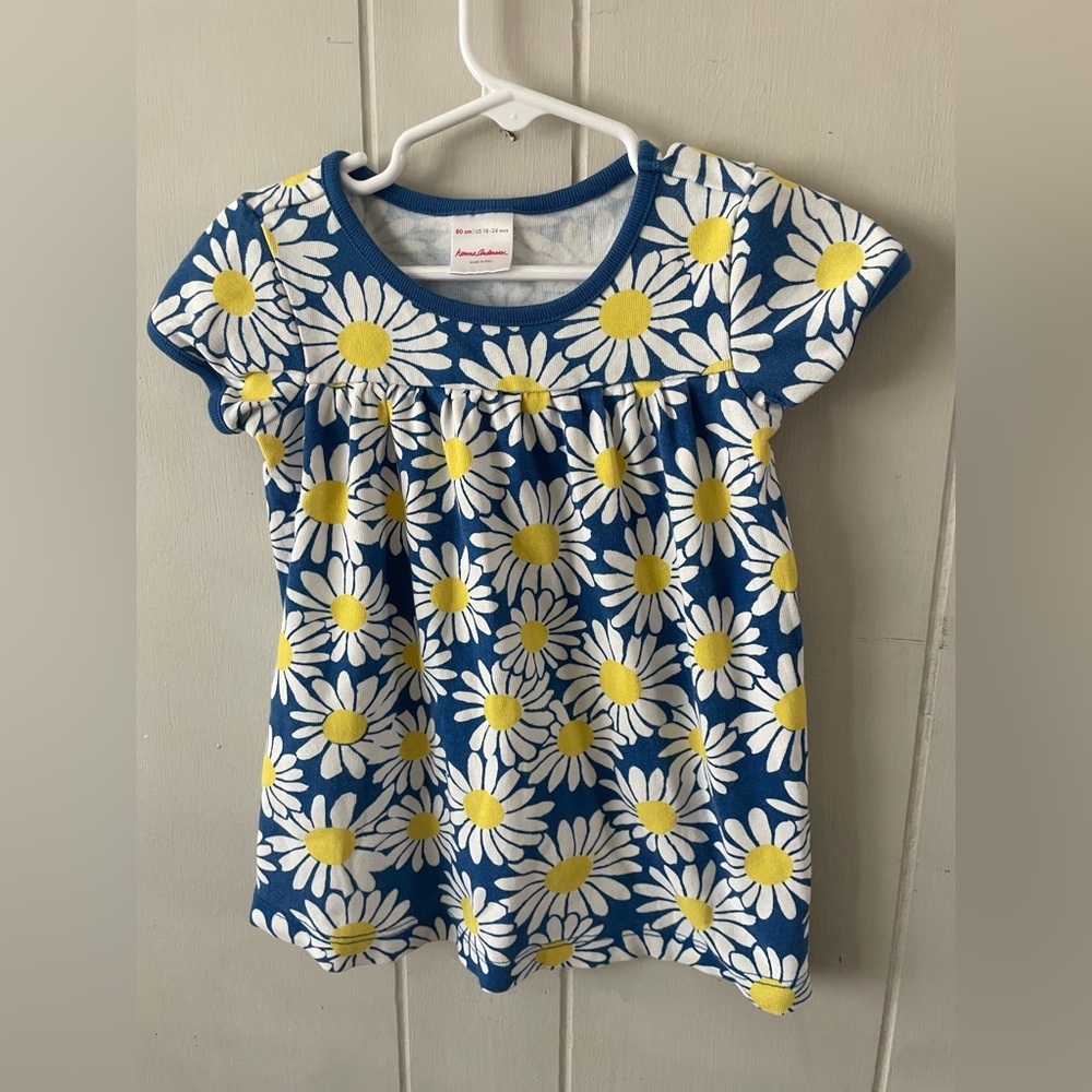 Hanna Andersson Baltic Blue Daisy Dress Girl’s Size 80 18-24 Months 100% Cotton